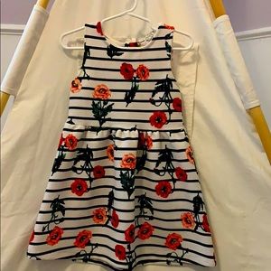 H&M Girls Ribbed Floral Dress with B&W Stripes